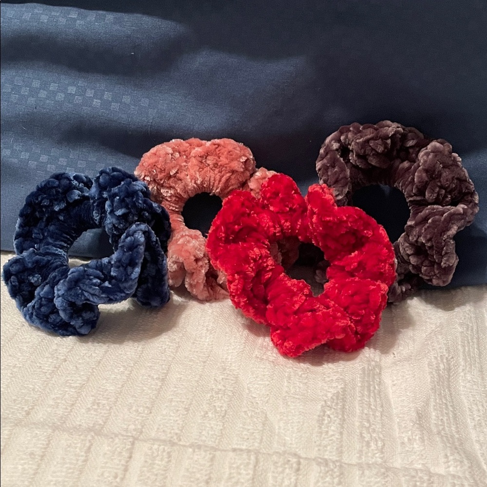 Velvet Scrunchies Set (4)- Red, Pink, Blue, Brown.